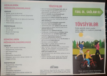 Cəlilabadda sağlamlıq naminə əhali üçün fiziki aktivliyə dair maarifləndirici materillar sakinlərə paylanılmış, maarifləndirici söhbətlər aparılmışdır.